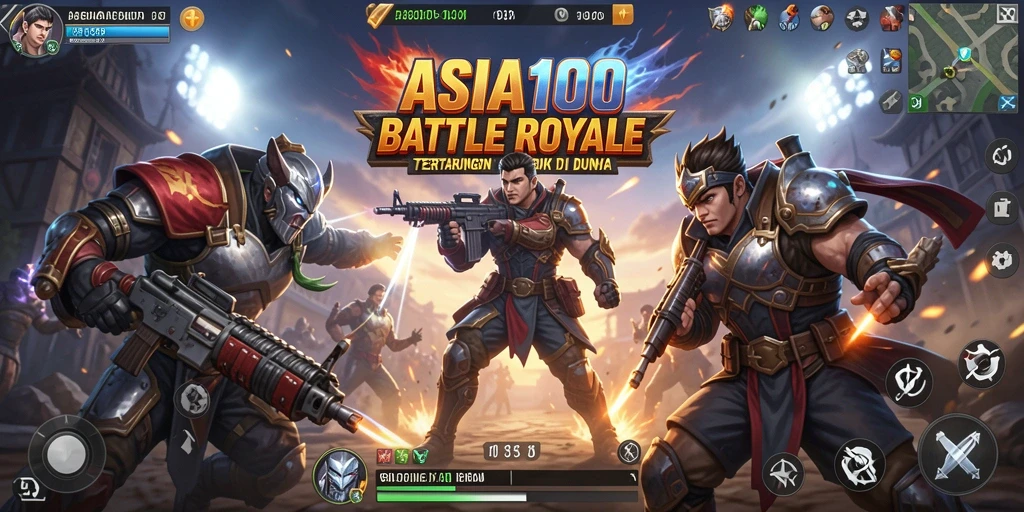 Screenshot gameplay ASIA100 menampilkan aksi pertarungan Battle Royale yang intens.