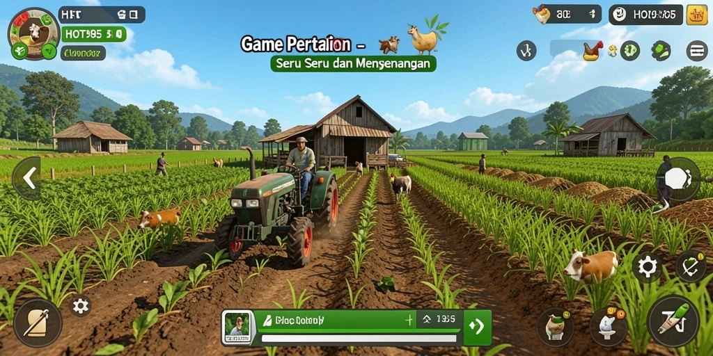 Cuplikan gameplay HOT985 menampilkan aksi bertani yang menyenangkan.
