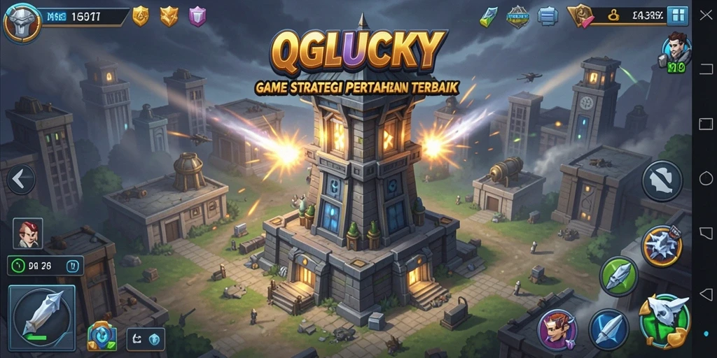 Gameplay QGLUCKY dengan menara dan musuh yang menegangkan.