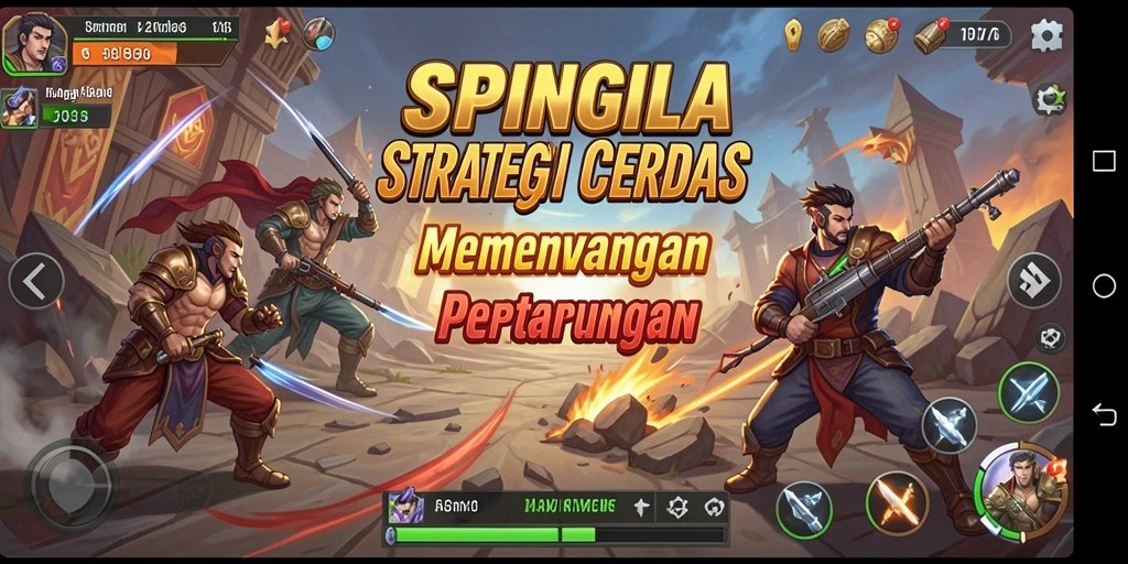 Tangkapan layar gameplay SPINGILA menampilkan pertempuran strategi mendebarkan.