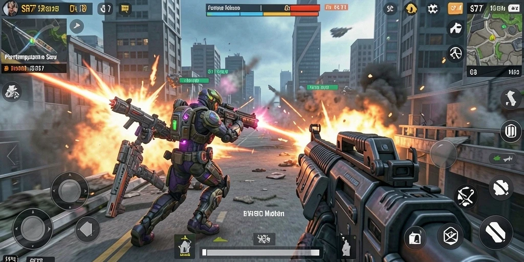 Tampilan gameplay SR877 yang intens dan mendebarkan saat bertempur.