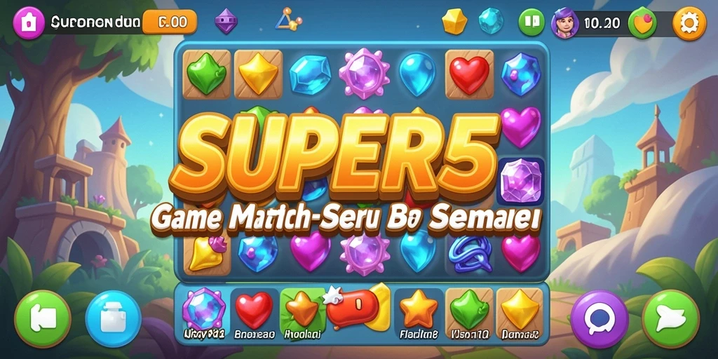 Screenshot gameplay <strong>SUPER5</strong> menampilkan tantangan Match-3 yang menarik.