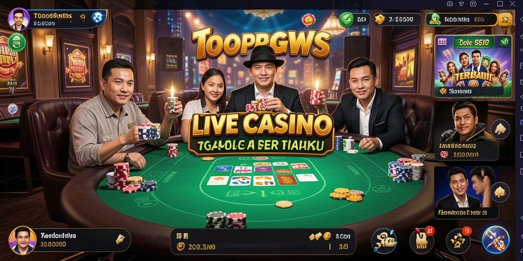 Screenshot gameplay TOOPGWS menampilkan dealer yang profesional dan interaksi yang mengasyikkan.