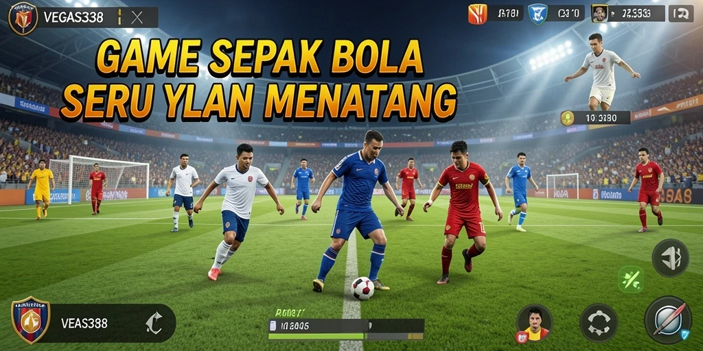 Tampilan gameplay <strong>VEGAS338</strong> dengan aksi seru di lapangan sepak bola.