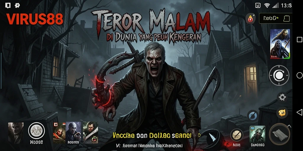 Screenshot menampilkan gameplay menegangkan dari VIRUS88 dengan makhluk menyeramkan.